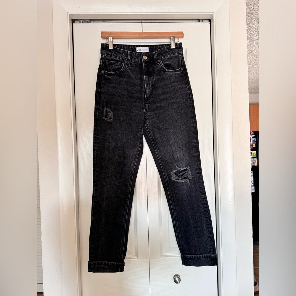 Black Distressed/Ripped Zara Denim Boyfriend Jeans